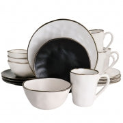 Elama Roman 16 Piece Stoneware Dinnerware Set in Assorted Matte with Gold Rim - Home Traders Sources