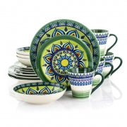 Elama Zen Green Mozaik 16 Piece Luxurious Stoneware Dinnerware with Complete Setting for 4, 16pc - Home Traders Sources