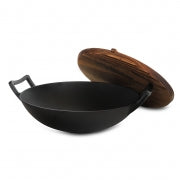MegaChef 2 Piece 14 Inch Heavy Duty Cast Iron Wok with Wood Lid - Home Traders Sources