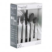 MegaChef Cravat 20 Piece Flatware Utensil Set, Stainless Steel Silverware Metal Service for 4 in Matte Black - Home Traders Sources