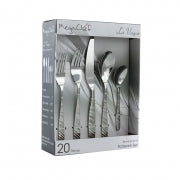 MegaChef La Vague 20 Piece Flatware Utensil Set, Stainless Steel Silverware Metal Service for 4 in Silver - Home Traders Sources