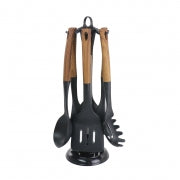 MegaChef Black Nylon Cooking Utensils with Wood Design, Set of 7 - Home Traders Sources