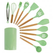 MegaChef Mint Green Silicone and Wood Cooking Utensils, Set of 12 - Home Traders Sources