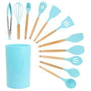 MegaChef Light Teal Silicone and Wood Cooking Utensils, Set of 12 - Home Traders Sources