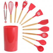 MegaChef Red Silicone and Wood Cooking Utensils, Set of 12 - Home Traders Sources