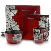 Elama Winter Bloom 16 Piece Square Stoneware Dinnerware Set - Home Traders Sources