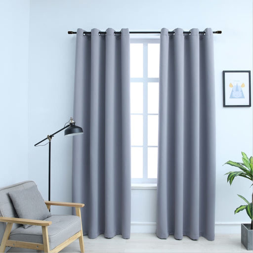 Blackout Curtains with Rings 2 pcs Gray 54"x63" Fabric - Home Traders Sources