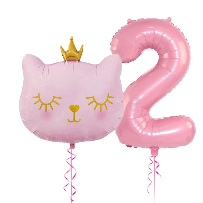 2pcs Cute Pink Number Cat Head Balloons Baby Shower Globos Kids Toy - Home Traders Sources