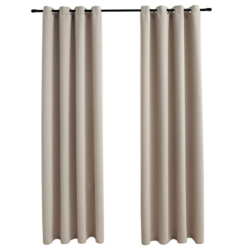 Blackout Curtains with Rings 2 pcs Beige 54"x63" Fabric - Home Traders Sources
