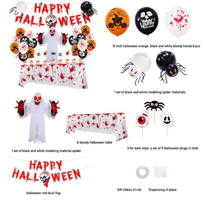 Halloween Bloody Hands Tablecloth Set Dimensional Ghost Balloon Set - Home Traders Sources