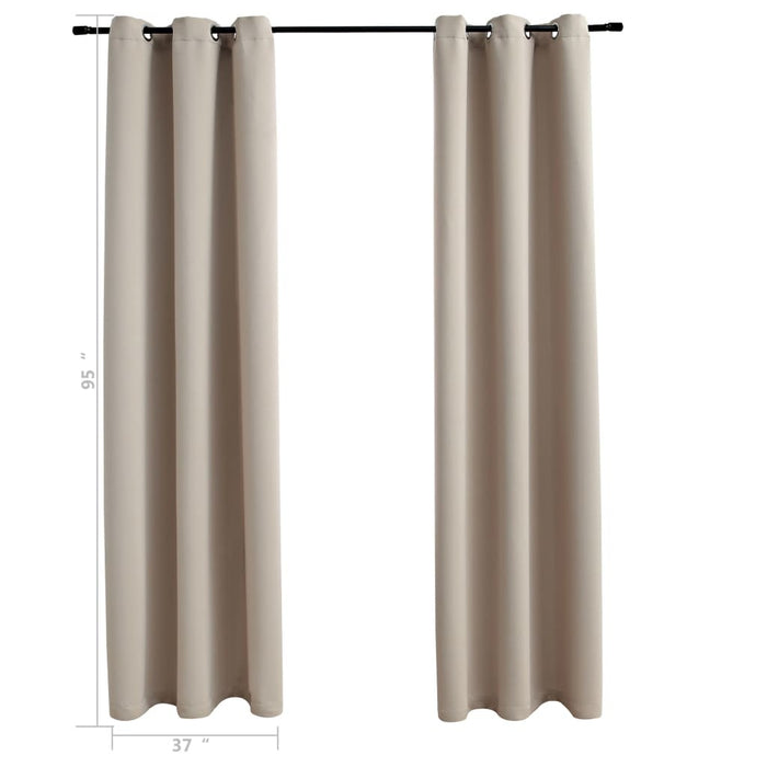 Blackout Curtains with Rings 2 pcs Beige 37"x95" Fabric - Home Traders Sources