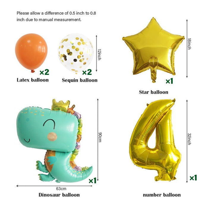 7pcs/bag Dinosaur Birthday Party Aluminum Foil Number Balloon Children's Wild Animal Jungle Party Decoration - Home Traders Sources