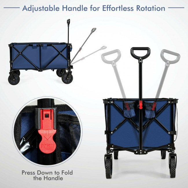 Outdoor Folding Wagon Cart with Adjustable Handle and Universal Wheels - Home Traders Sources