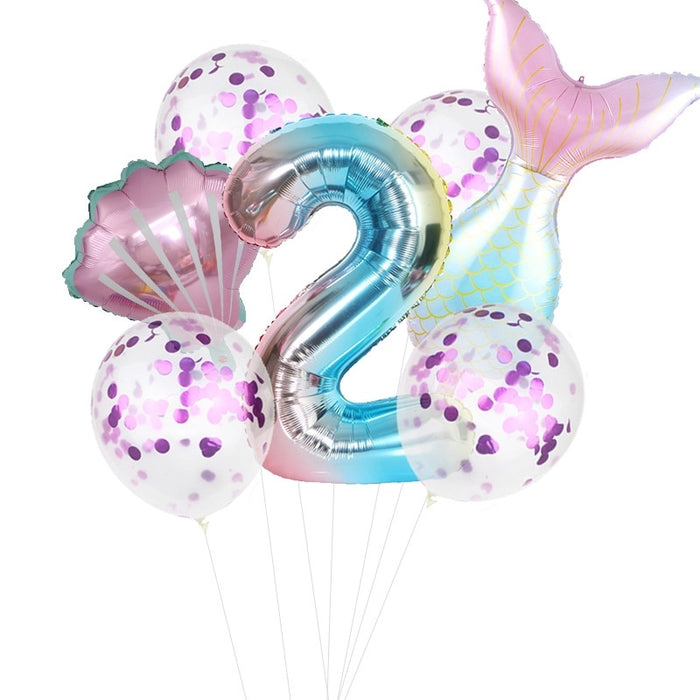 7pcs/set Mermaid Birthday Latex Balloon Mermaid Balloon Number Age Balloon