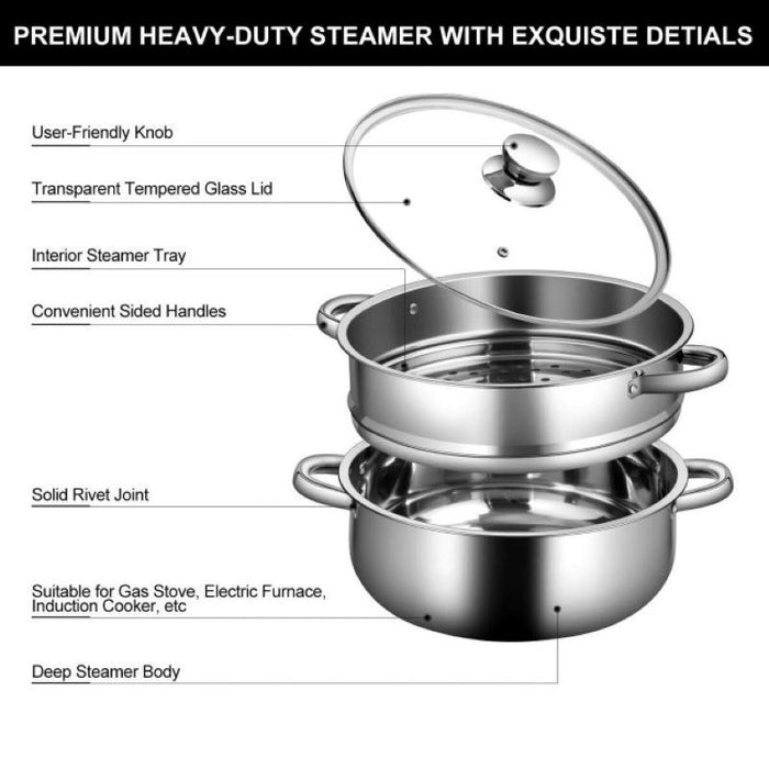 Home Kitchen 2 Tier Stainless Steel Steamer Cookware Boiler - Home Traders Sources