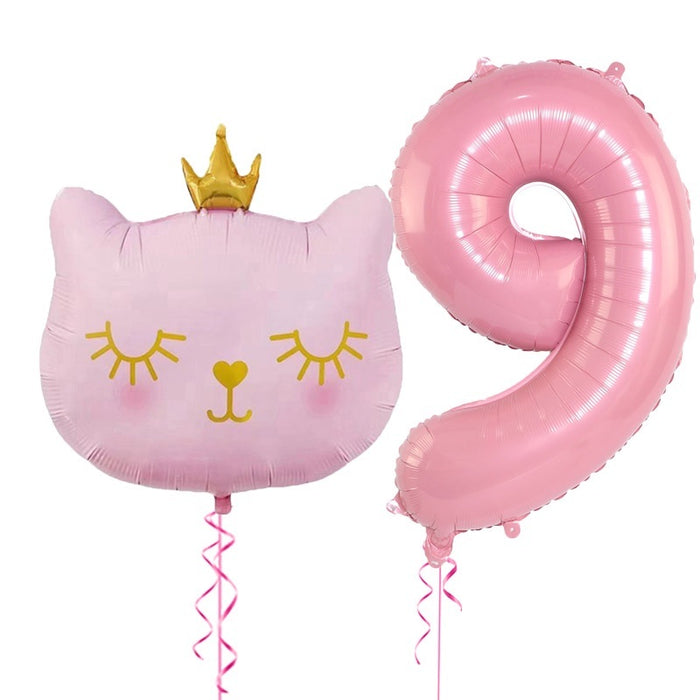 2pcs Cute Pink Number Cat Head Balloons Baby Shower Globos Kids Toy - Home Traders Sources