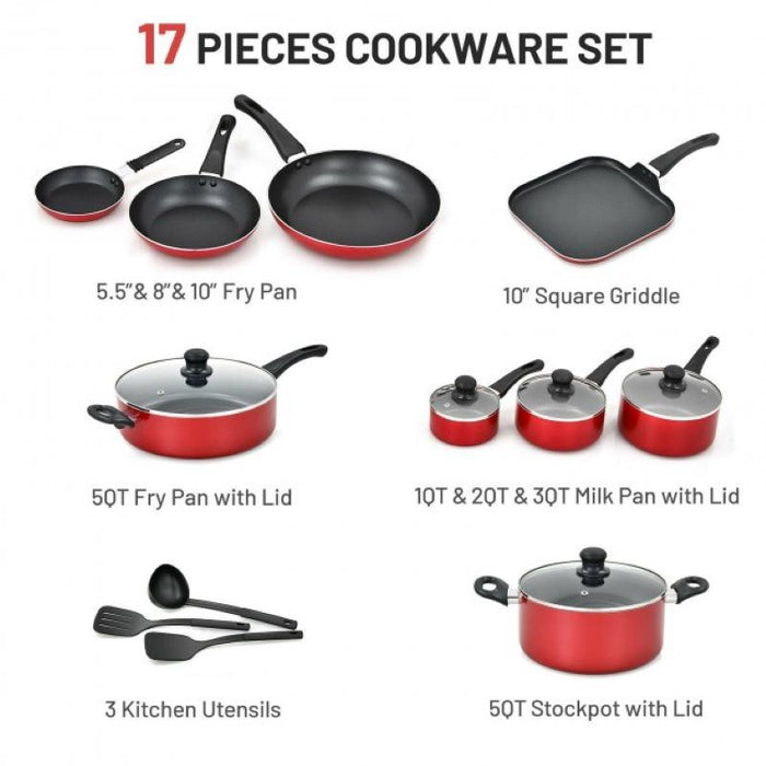 Hard Anodized Nonstick Cookware Pots and Pans 17 Pieces Set - Home Traders Sources