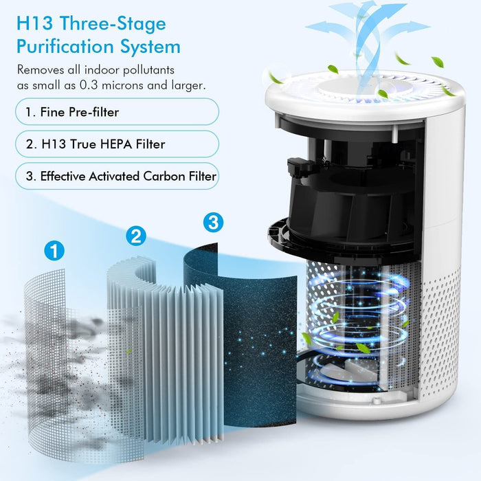 Air Purifier, H13 True HEPA Air Purifier for Home Large Room Up To 430ft², Remove Smoke Pet Dander Dust Pollen Allergies for Bedroom Office, Ozone Free, Night Light, - Home Traders Sources