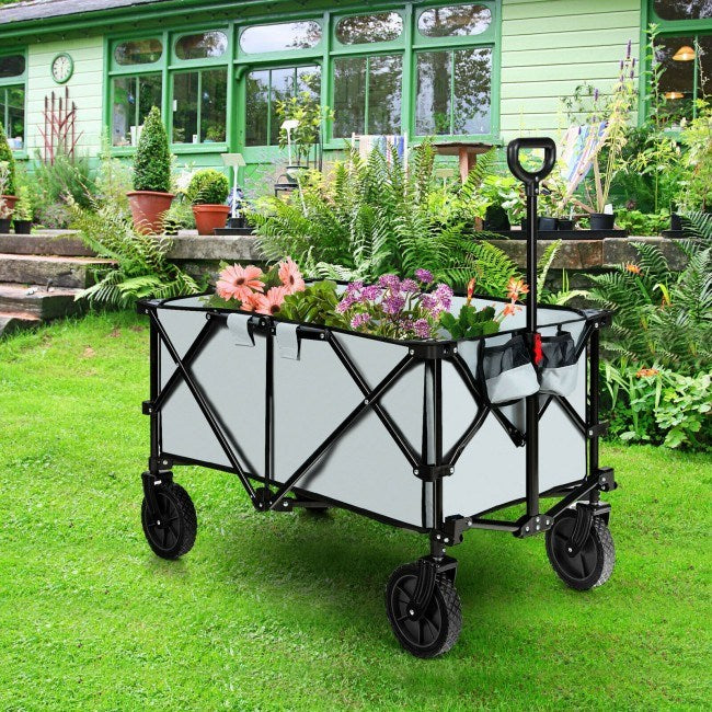 Outdoor Folding Wagon Cart with Adjustable Handle and Universal Wheels - Home Traders Sources