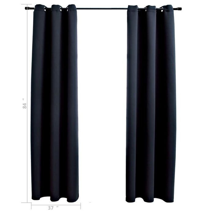 Blackout Curtains with Rings 2 pcs Black 37"x84" Fabric - Home Traders Sources