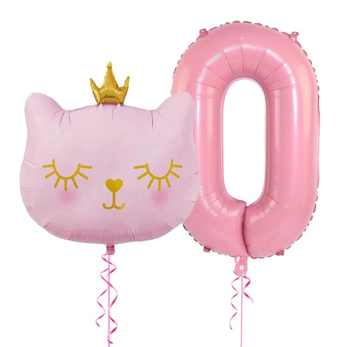 2pcs Cute Pink Number Cat Head Balloons Baby Shower Globos Kids Toy - Home Traders Sources