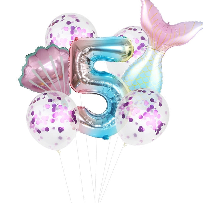 7pcs/set Mermaid Birthday Latex Balloon Mermaid Balloon Number Age Balloon