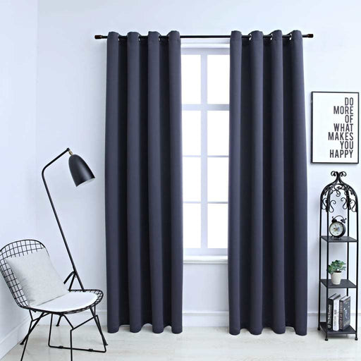 Blackout Curtains with Rings 2 pcs Anthracite 54"x63" Fabric - Home Traders Sources