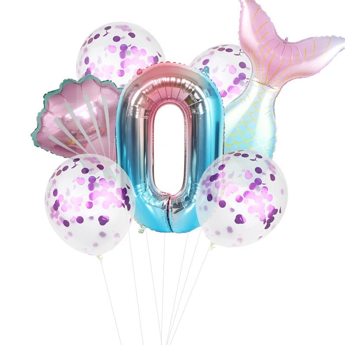 7pcs/set Mermaid Birthday Latex Balloon Mermaid Balloon Number Age Balloon