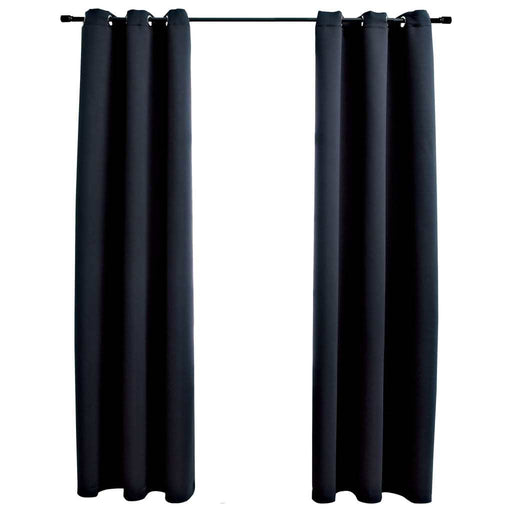 Blackout Curtains with Rings 2 pcs Black 37"x84" Fabric - Home Traders Sources
