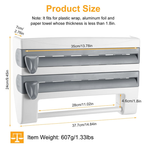 Kitchen Roll Dispenser Paper Roll Holder Plastic Wrap Film Foil Paper Organizer w/ Cutter - Home Traders Sources
