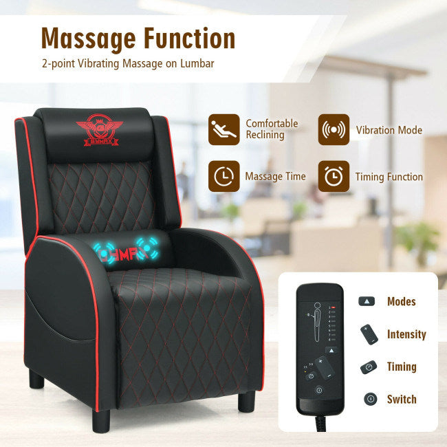 Massage Gaming Recliner Chair with Headrest and Adjustable Backrest - Home Traders Sources