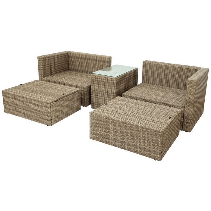 Outdoor Patio Furniture Set, 5-Piece Wicker Rattan Sectional Sofa Set - Home Traders Sources