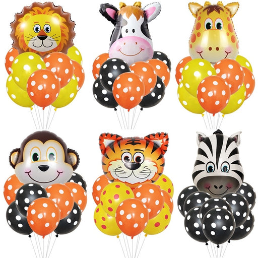 9PCS/set Animal Head Foil Balloons Tiger Monkey Lion Helium Globos Stand Birthday Party Farm Theme Latex Decor - Home Traders Sources