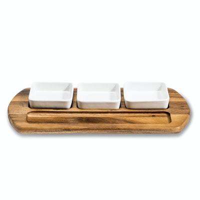 Charcuterie/ Serving Tray w/ 3 square ceramic bowls - Home Traders Sources