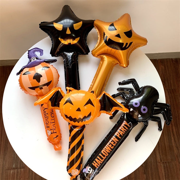 3pcs Halloween Balloons Stick Pumpkin Devil Inflatable Balloons Automatic Sealing Balloons Toy Party Decor Children Gift Toys - Home Traders Sources