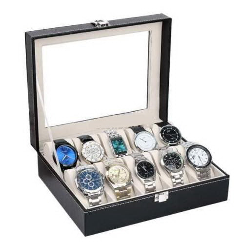 10 Compartments High-grade Leather Watch Collection Storage Box Black - Home Traders Sources