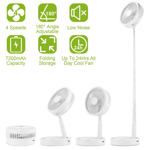 Portable Folding Desk Table Fan Quiet USB Rechargeable Telescopic Standing Floor Fan - Home Traders Sources