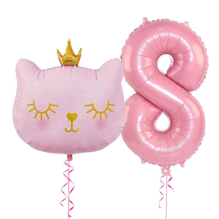 2pcs Cute Pink Number Cat Head Balloons Baby Shower Globos Kids Toy - Home Traders Sources