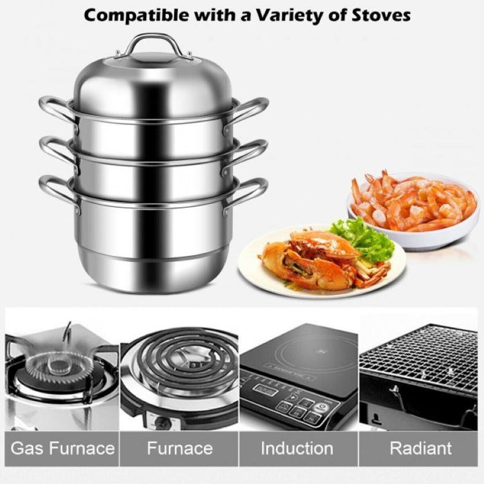 Kitchen Supplise 3 Tier Stainless Steel Saucepot Steamer Cookware Pot - Home Traders Sources