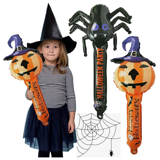 3pcs Halloween Balloons Stick Pumpkin Devil Inflatable Balloons Automatic Sealing Balloons Toy Party Decor Children Gift Toys - Home Traders Sources