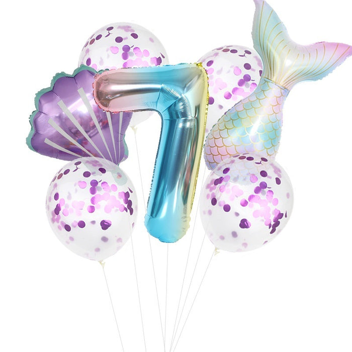 7pcs/set Mermaid Birthday Latex Balloon Mermaid Balloon Number Age Balloon