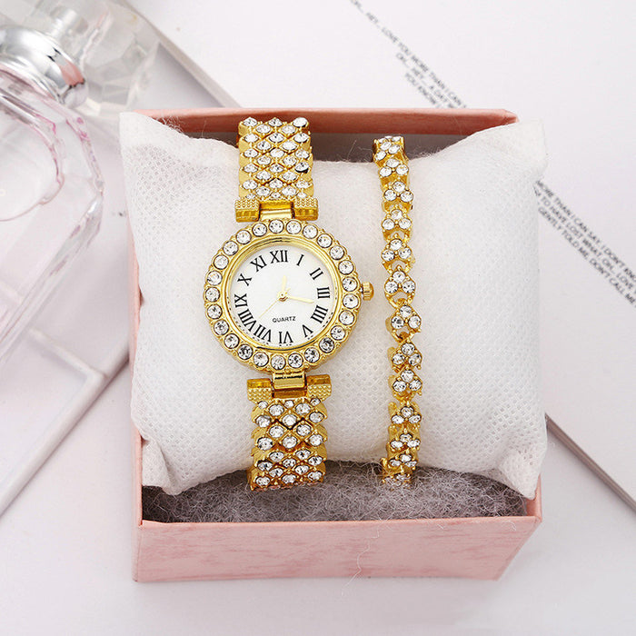 Roman Pattern Diamond Ladies Watch Bracelet Set - Home Traders Sources