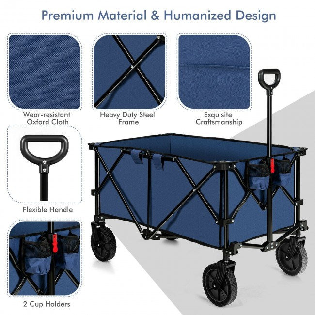 Outdoor Folding Wagon Cart with Adjustable Handle and Universal Wheels - Home Traders Sources