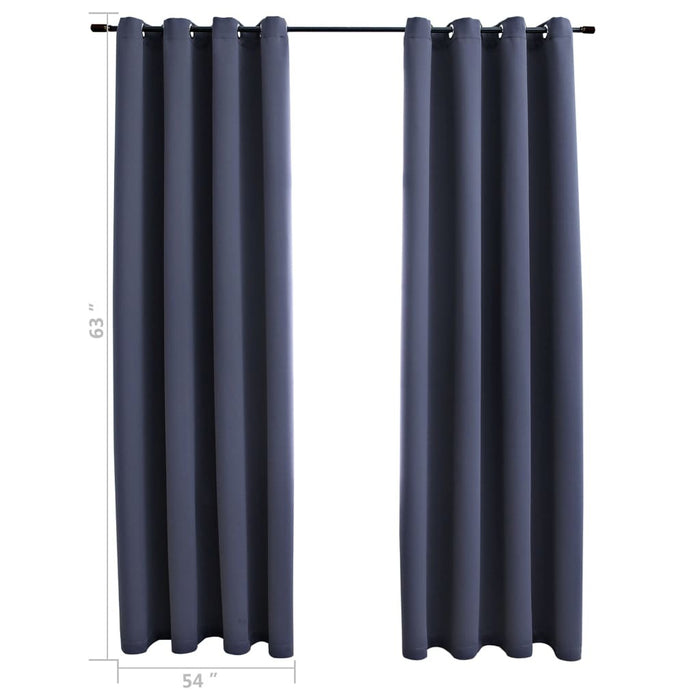 Blackout Curtains with Rings 2 pcs Anthracite 54"x63" Fabric - Home Traders Sources