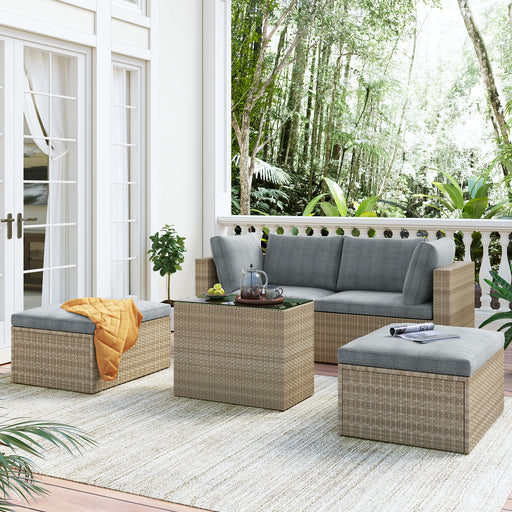 Outdoor Patio Furniture Set, 5-Piece Wicker Rattan Sectional Sofa Set - Home Traders Sources