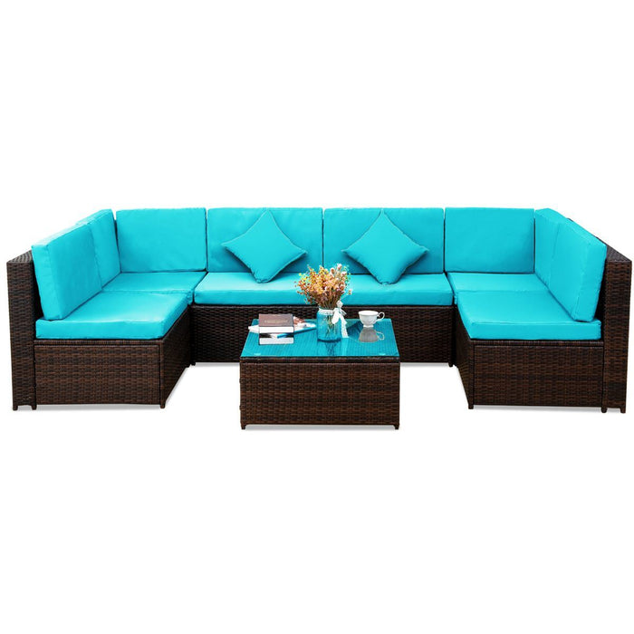 Backyard Patio Garden PE Rattan Sectional  Corner Sofa Furniture Set 7 Pieces - Home Traders Sources