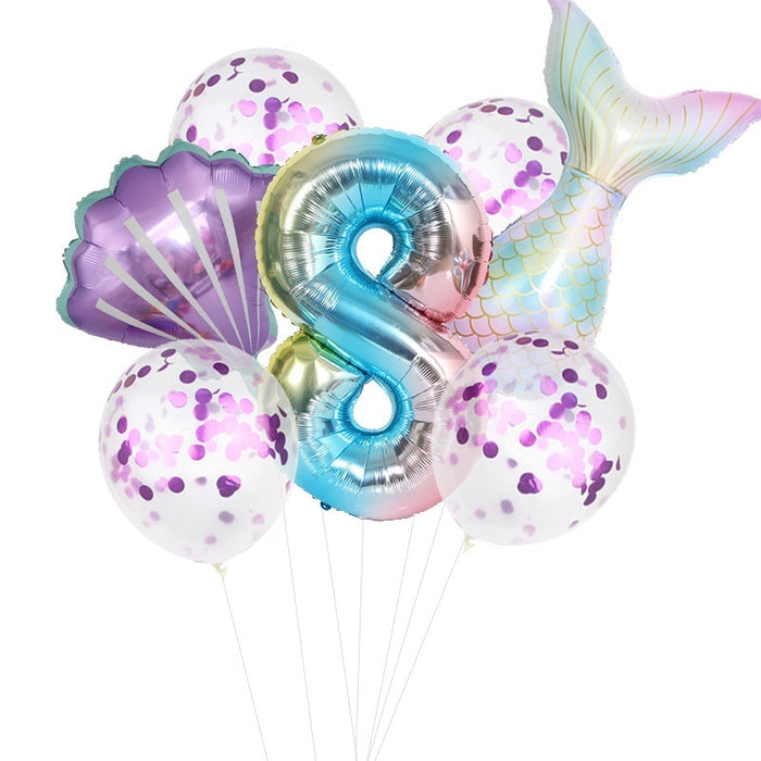 7pcs/set Mermaid Birthday Latex Balloon Mermaid Balloon Number Age Balloon