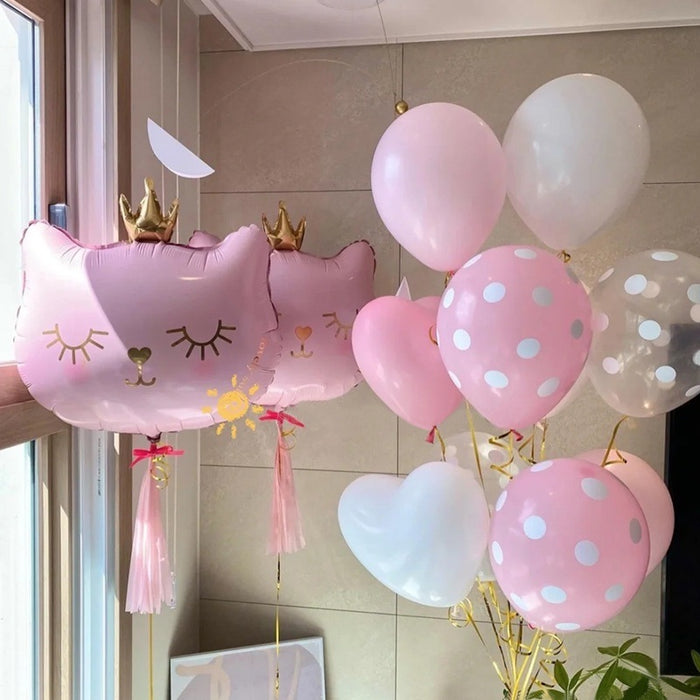 2pcs Cute Pink Number Cat Head Balloons Baby Shower Globos Kids Toy - Home Traders Sources