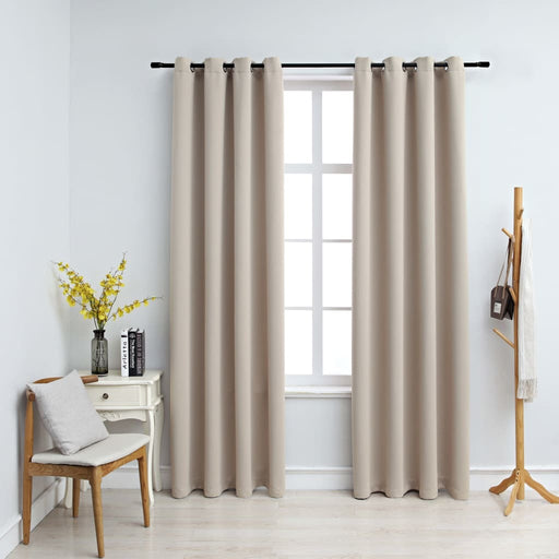 Blackout Curtains with Rings 2 pcs Beige 54"x63" Fabric - Home Traders Sources