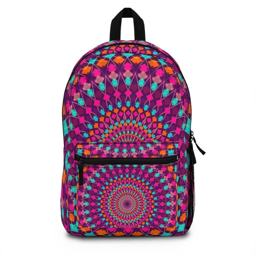 Backpack Bag, Canvas Double Shoulder Strap Kaleidoscope Design - Purple / Multicolor - Home Traders Sources